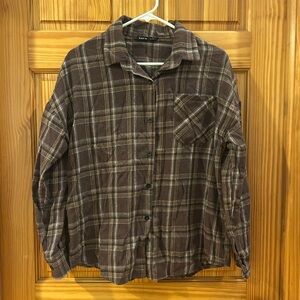SHEIN Brown Plaid Long Sleeve Shirt